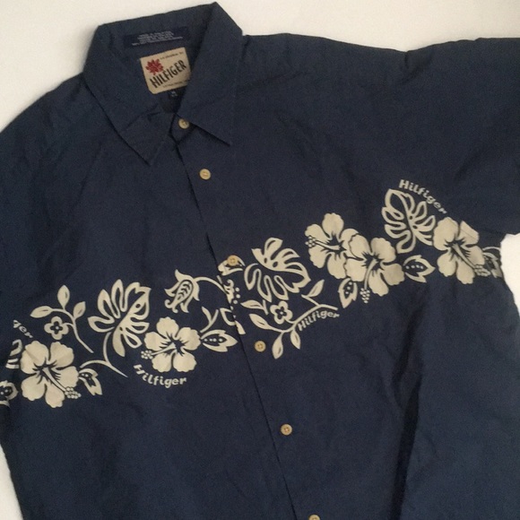 Hilfiger mens hibiscus flowers Hawaiian button up - Picture 8 of 8